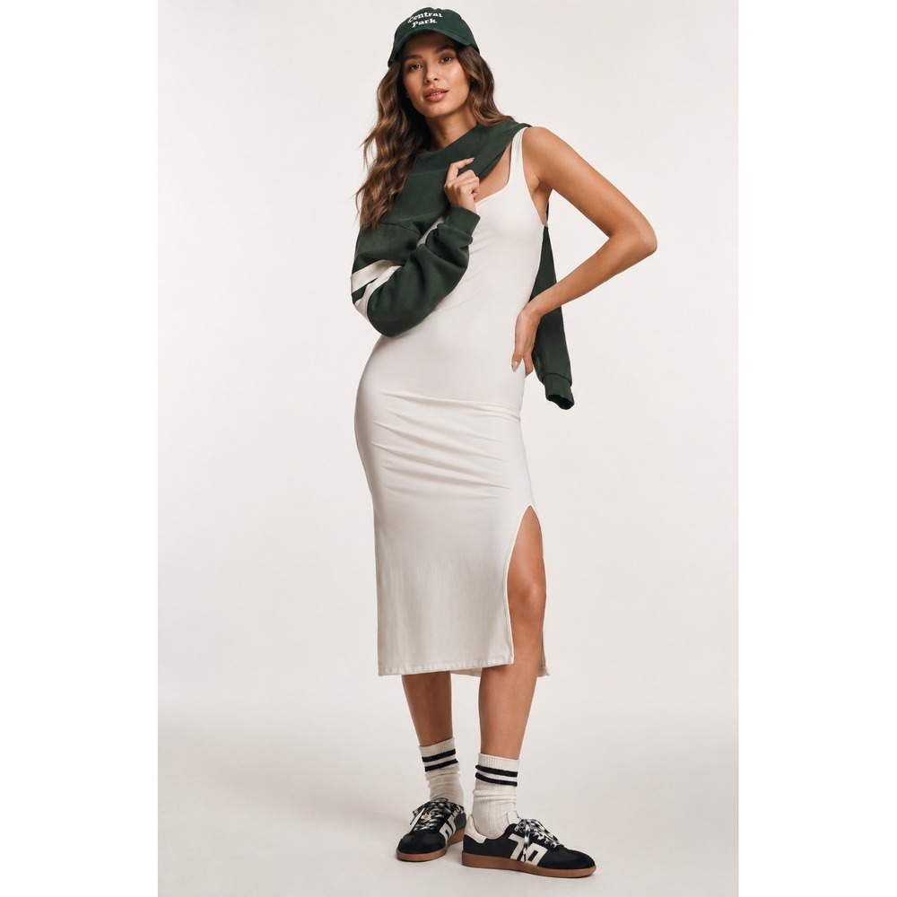 ANTHROPOLOGIE DAILY PRACTICE Womens New Midi Dress XS White Scoop Neck Slim